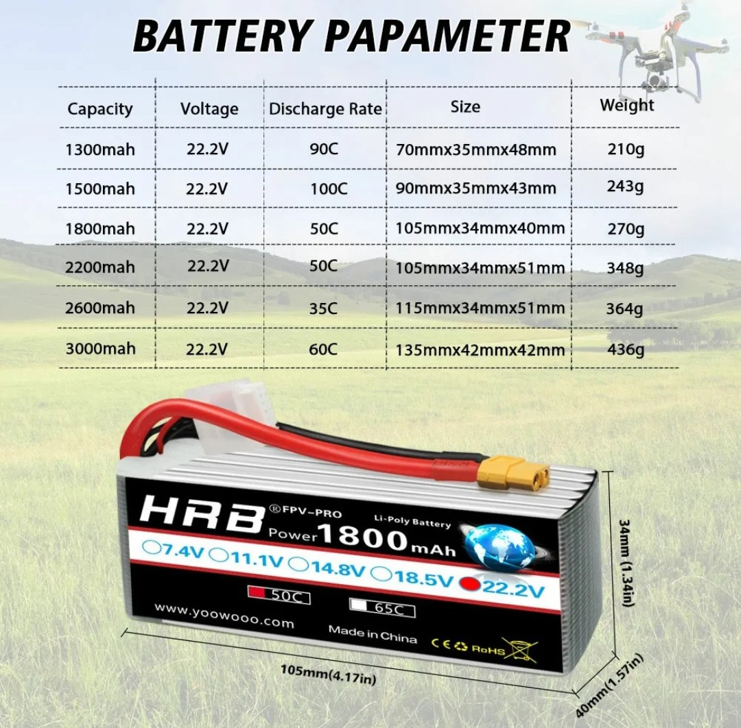 Bateria HBR Lipo 6S 22.2v 1800mah Helicópteros Jatos Aeromodelos