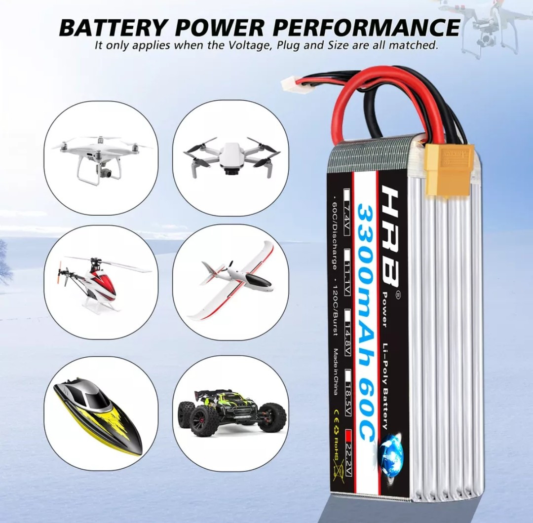 Bateria HBR Lipo 6S 22.2v 3300mah Helicóptero Jato